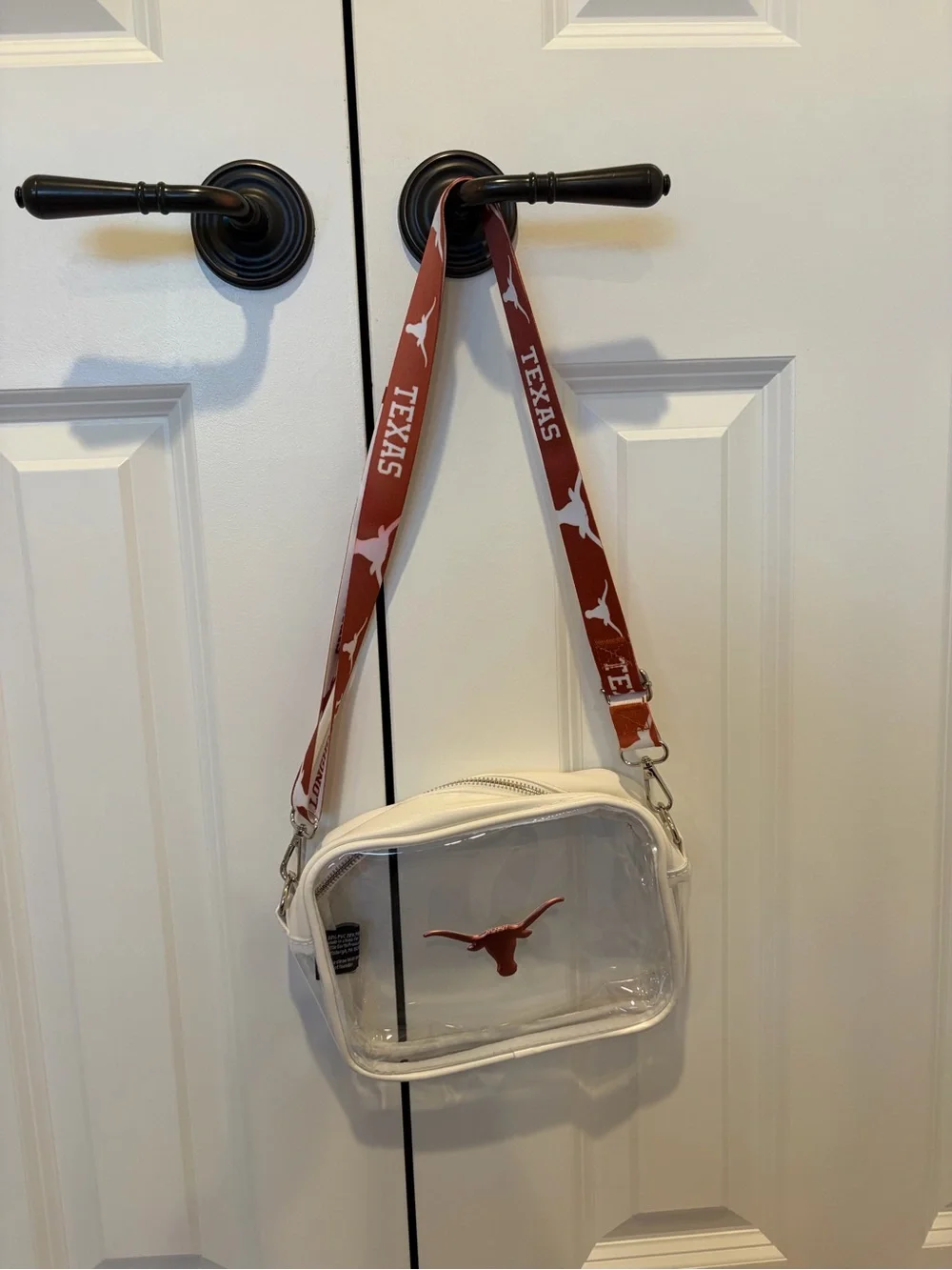 UT Austin White Clear Crossbody Bag with Burnt Orange Texas Strap